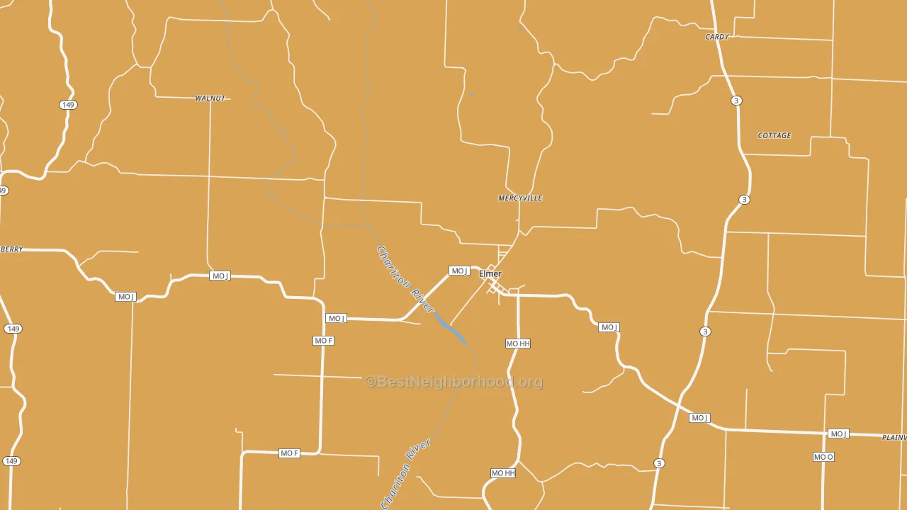 Map of the best neighborhoods in the 63538 area, with better matches in green and worse matches in red