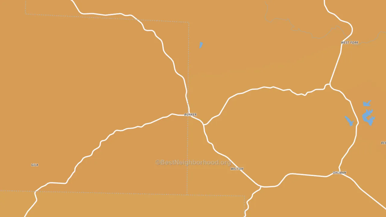 Map of the best neighborhoods in the 63629 area, with better matches in green and worse matches in red