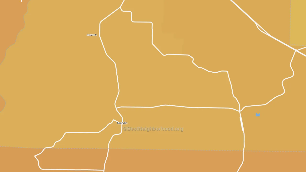 Map of the best neighborhoods in the 63943 area, with better matches in green and worse matches in red