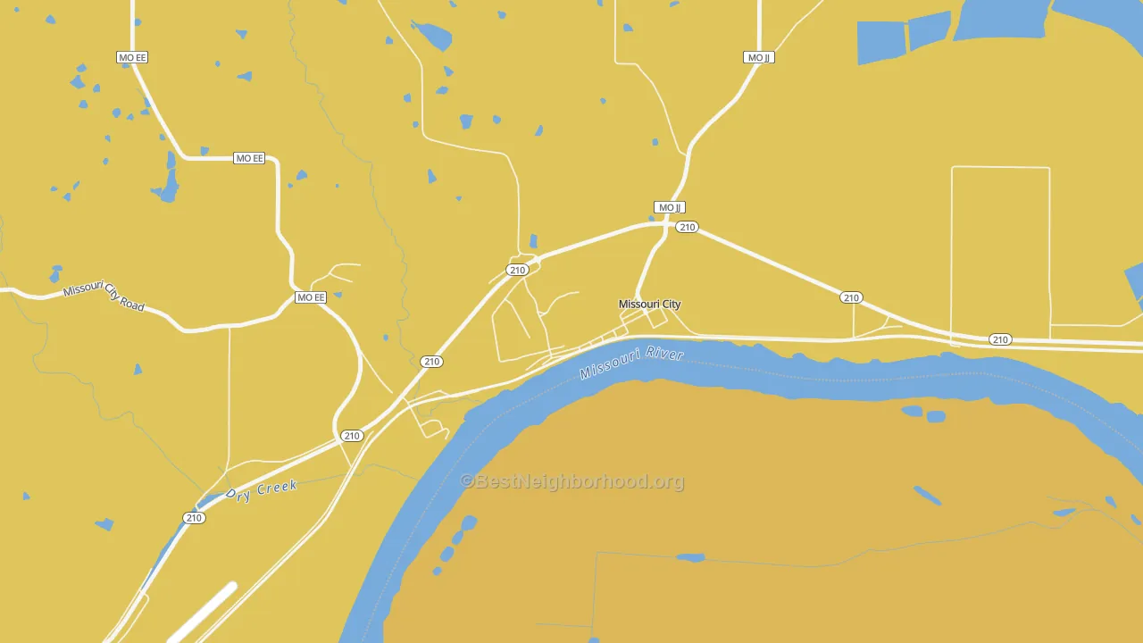 Map of the best neighborhoods in the 64072 area, with better matches in green and worse matches in red