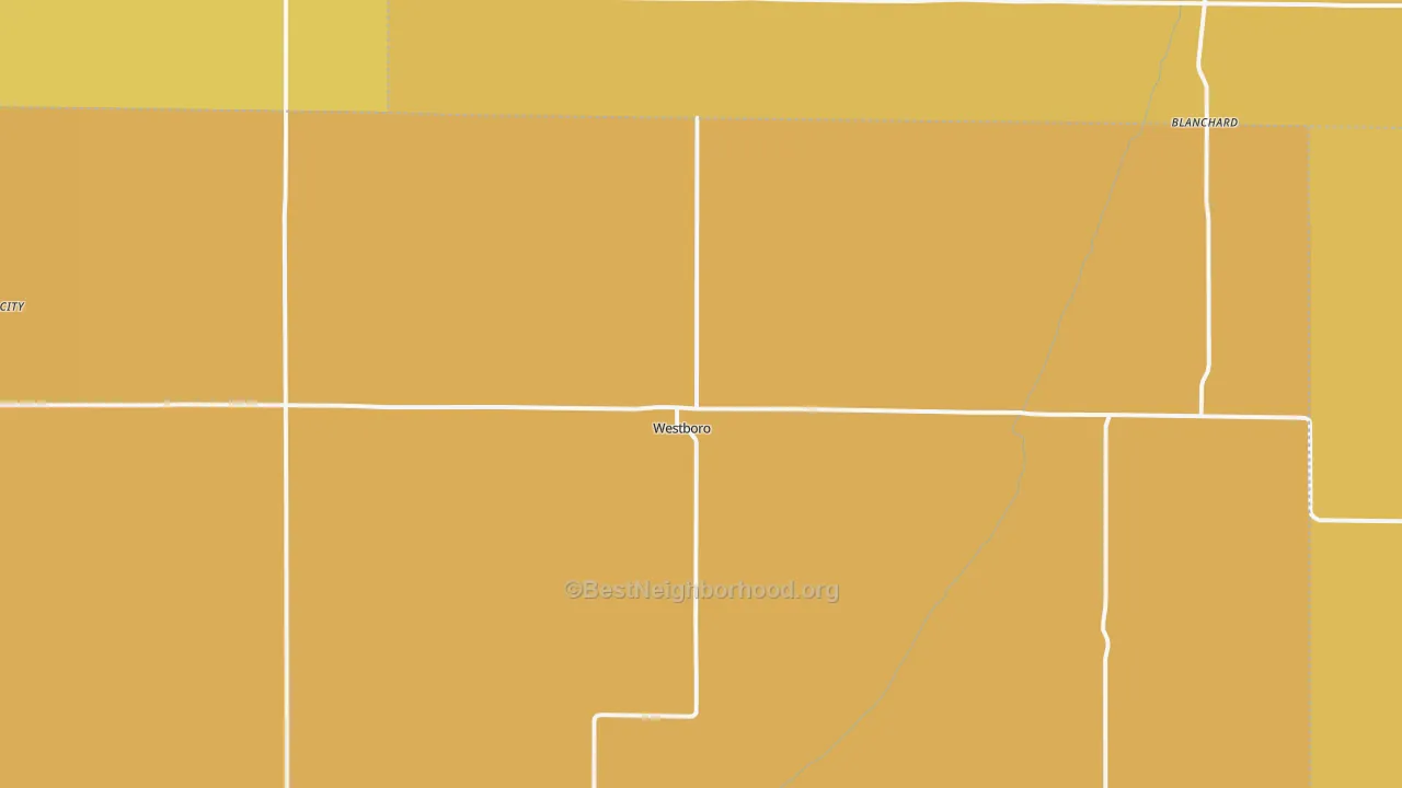 Map of the best neighborhoods in the 64498 area, with better matches in green and worse matches in red