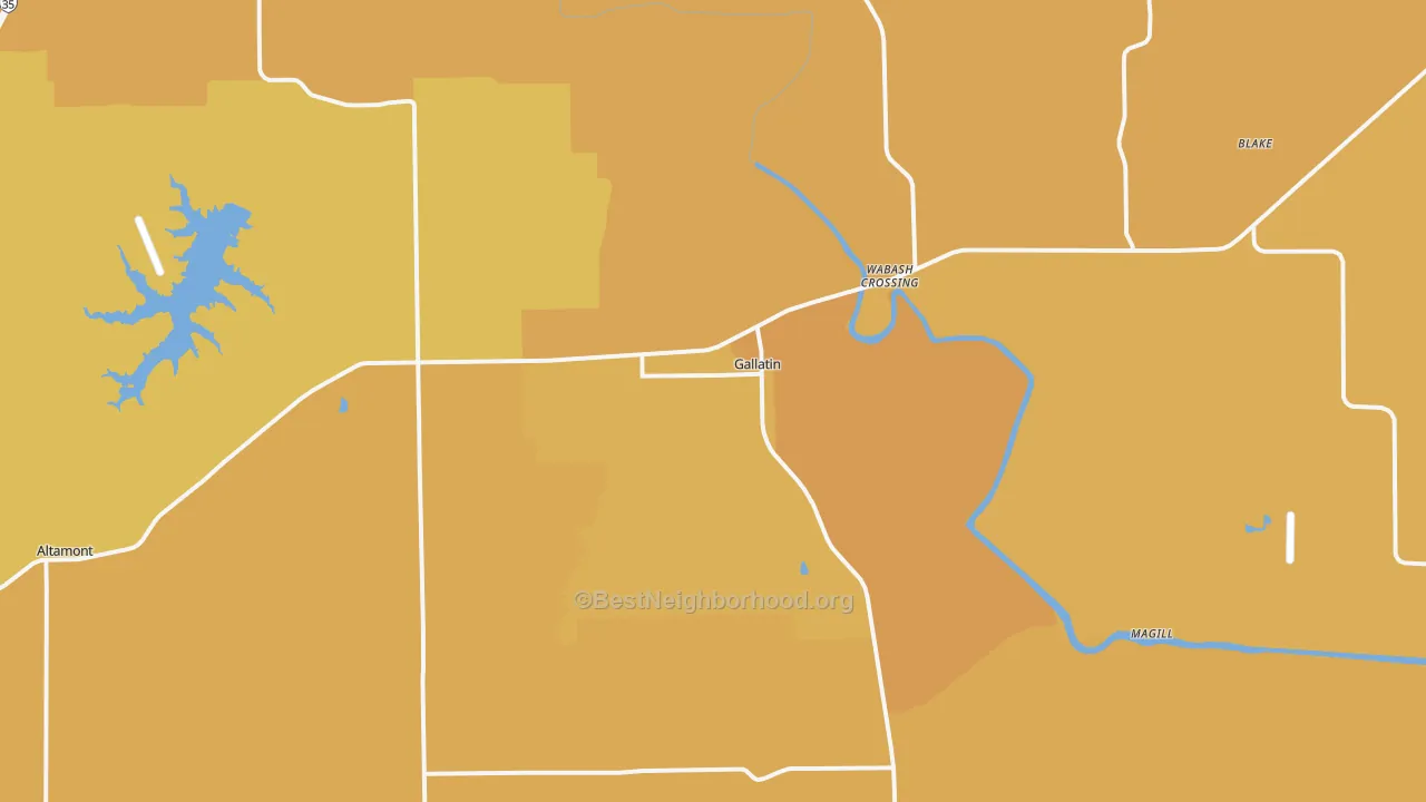 Map of the best neighborhoods in the 64640 area, with better matches in green and worse matches in red