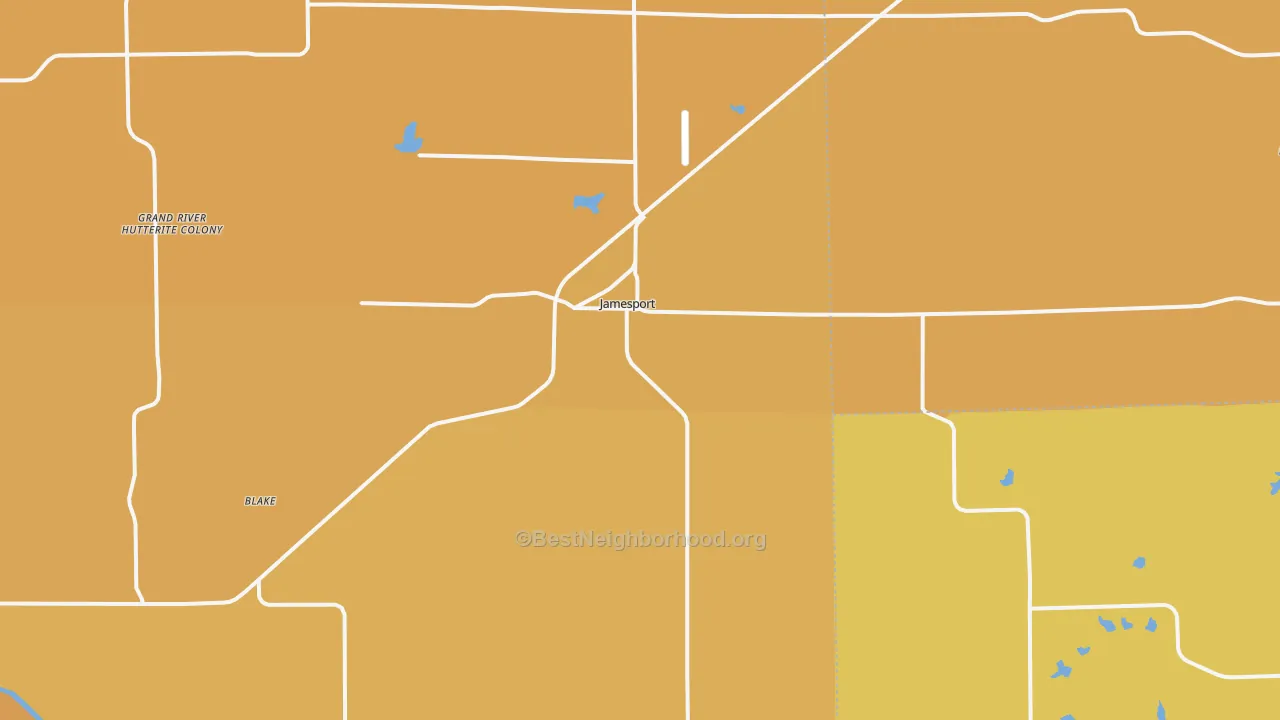 Map of the best neighborhoods in the 64648 area, with better matches in green and worse matches in red