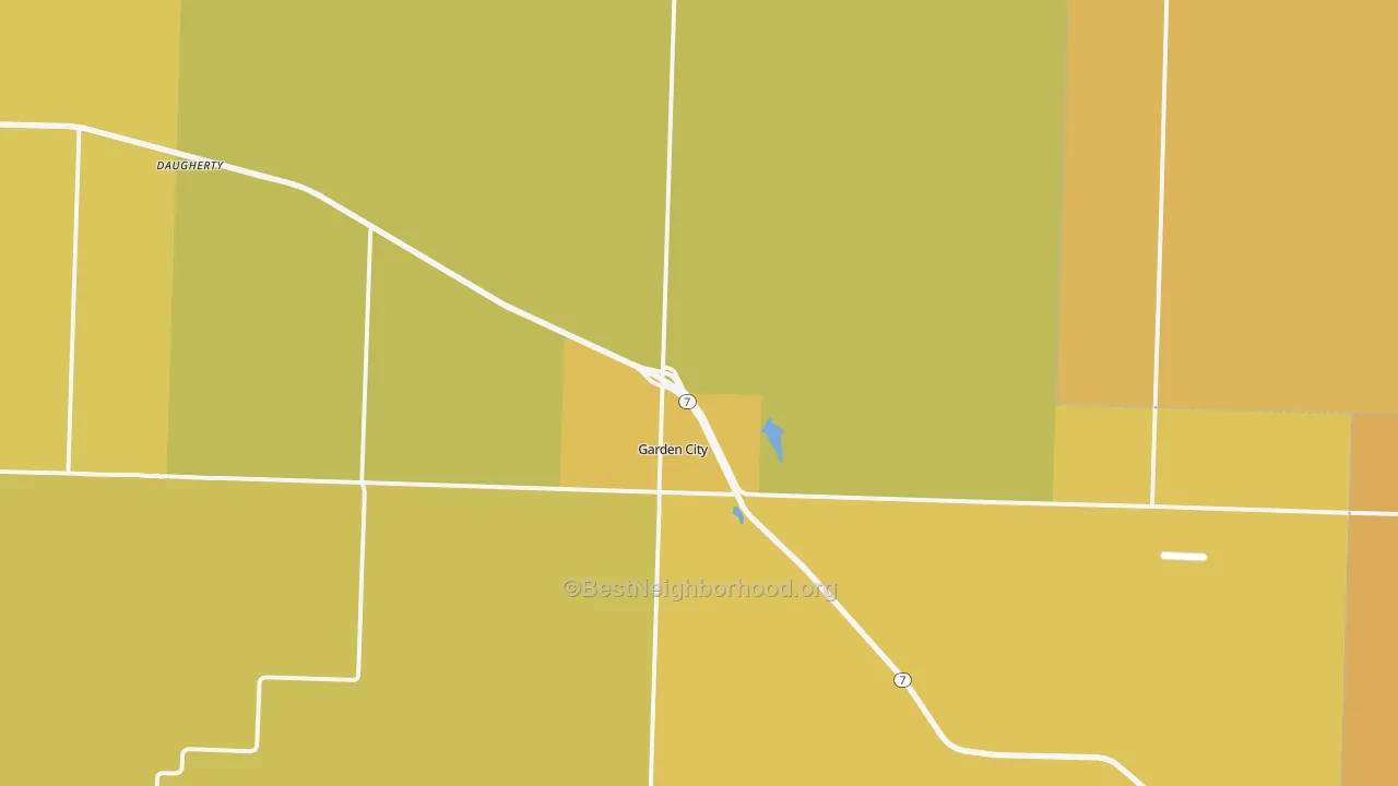 Map of the best neighborhoods in the 64747 area, with better matches in green and worse matches in red