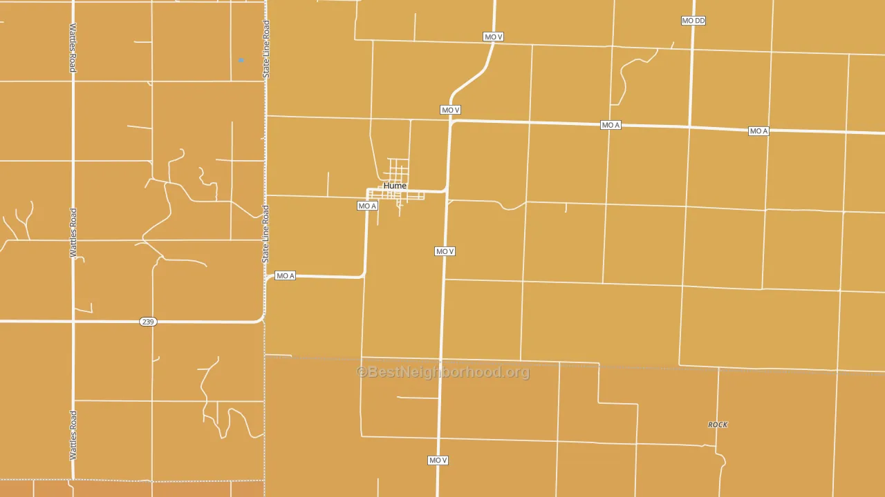 Map of the best neighborhoods in the 64752 area, with better matches in green and worse matches in red