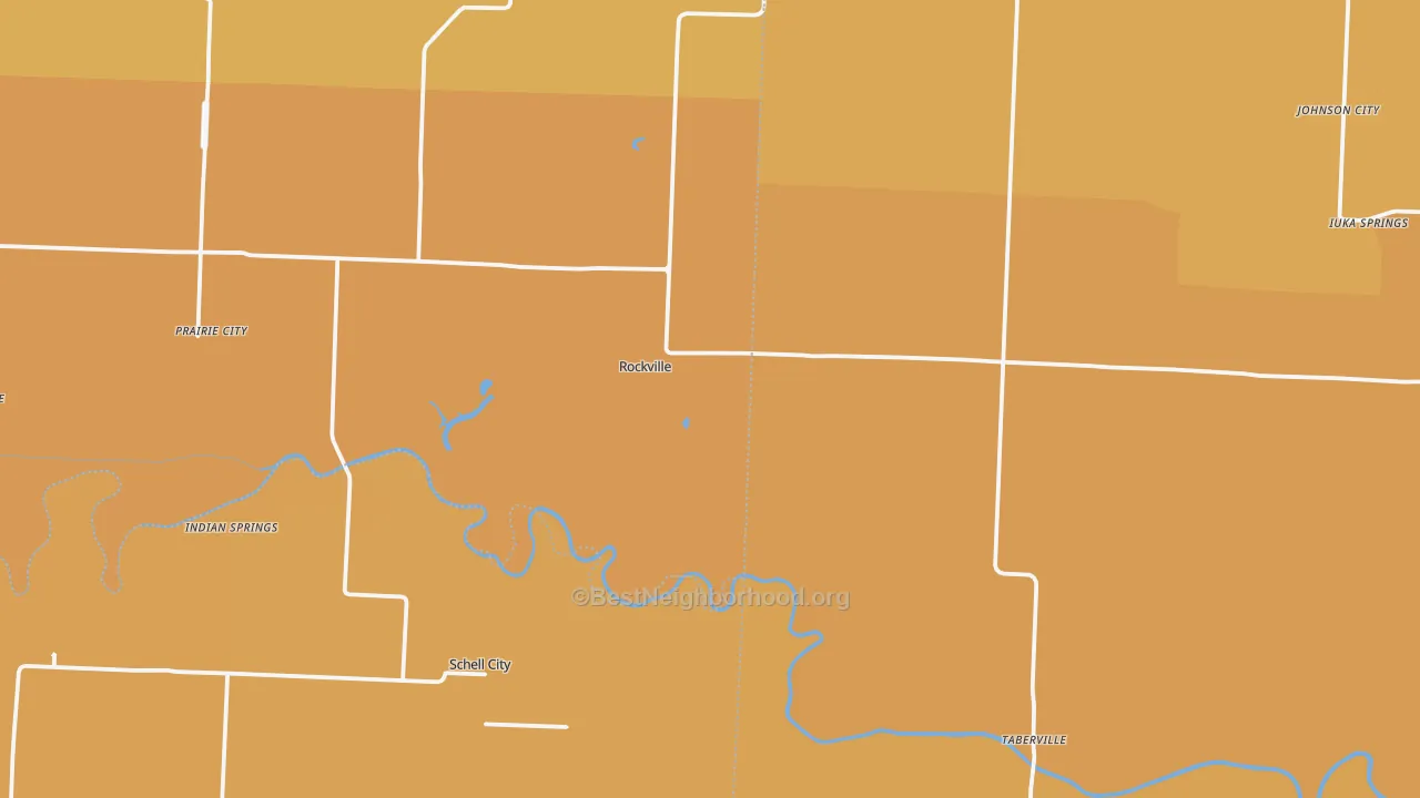 Map of the best neighborhoods in the 64780 area, with better matches in green and worse matches in red