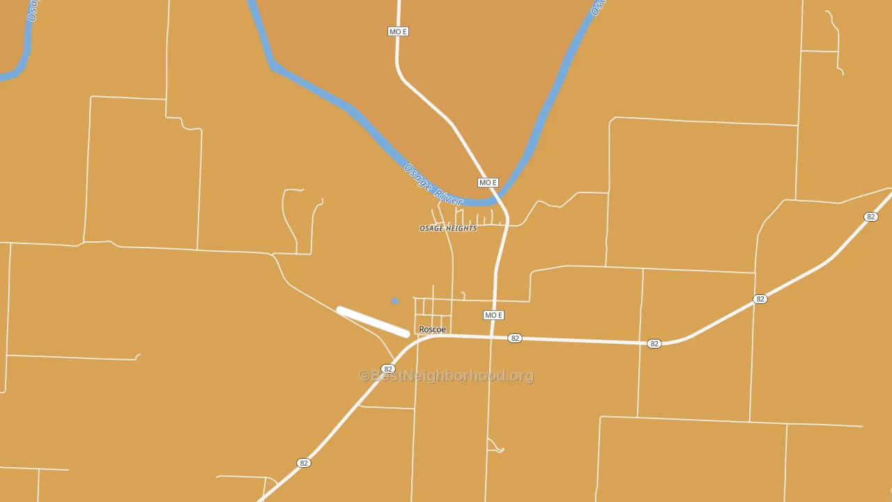 Map of the best neighborhoods in the 64781 area, with better matches in green and worse matches in red