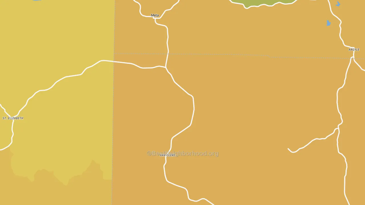 Map of the best neighborhoods in the 65058 area, with better matches in green and worse matches in red