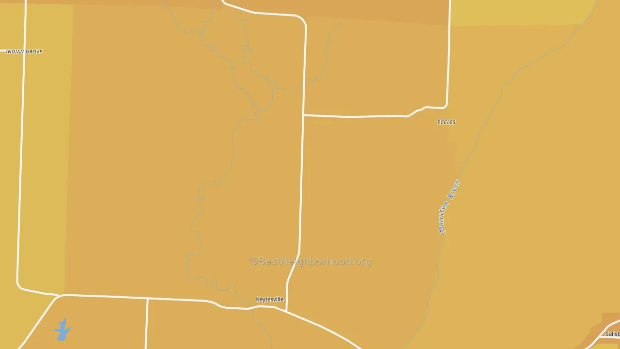 Map of the best neighborhoods in the 65261 area, with better matches in green and worse matches in red