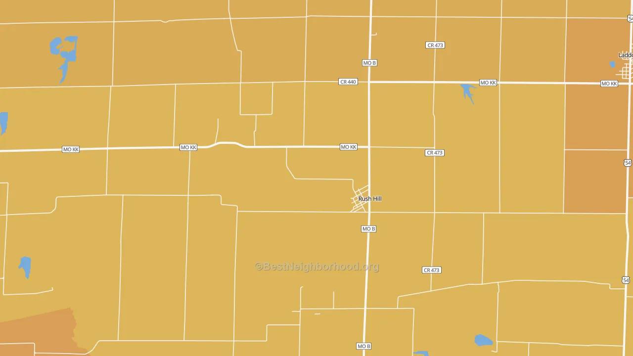 Map of the best neighborhoods in the 65280 area, with better matches in green and worse matches in red