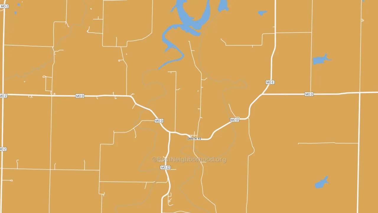Map of the best neighborhoods in the 65282 area, with better matches in green and worse matches in red