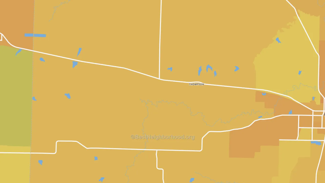 Map of the best neighborhoods in the 65285 area, with better matches in green and worse matches in red