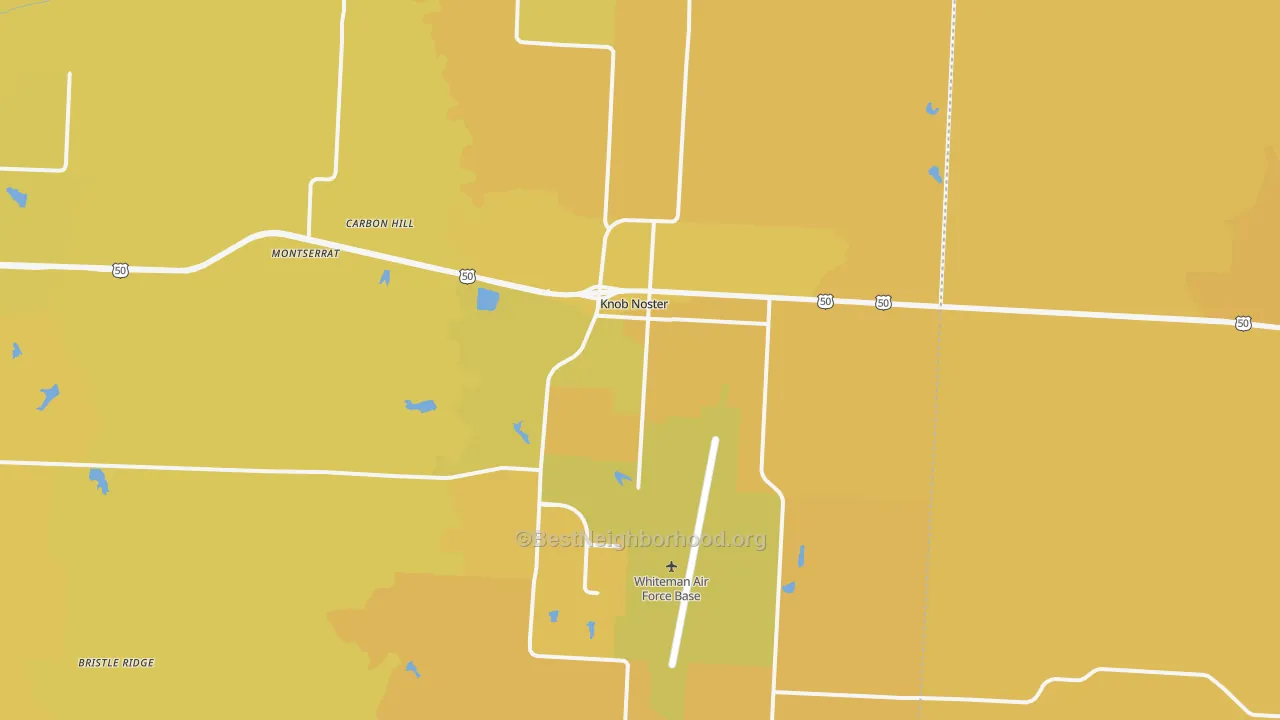 Map of the best neighborhoods in the 65336 area, with better matches in green and worse matches in red
