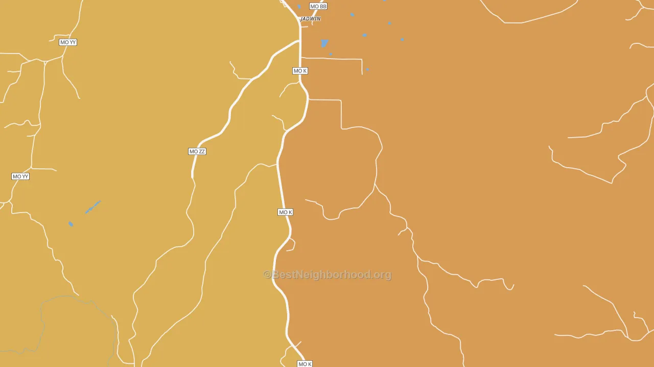 Map of the best neighborhoods in the 65501 area, with better matches in green and worse matches in red