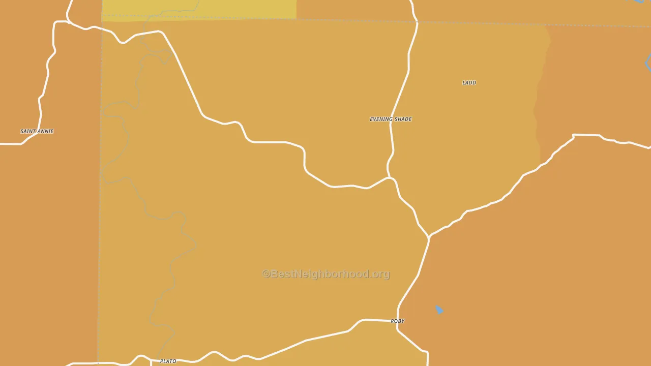 Map of the best neighborhoods in the 65552 area, with better matches in green and worse matches in red