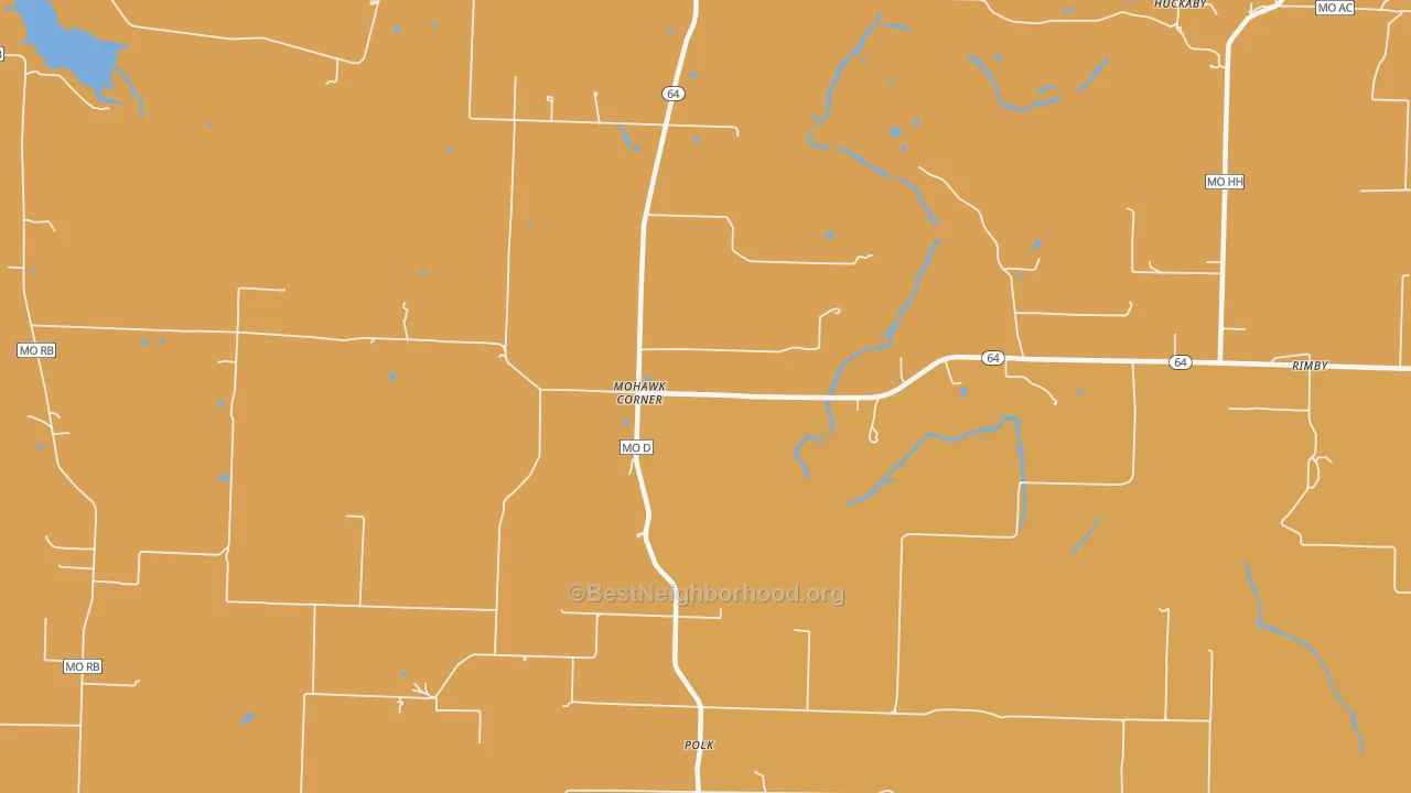 Map of the best neighborhoods in the 65727 area, with better matches in green and worse matches in red
