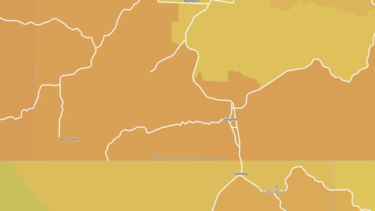 Map of the best neighborhoods in the 65745 area, with better matches in green and worse matches in red