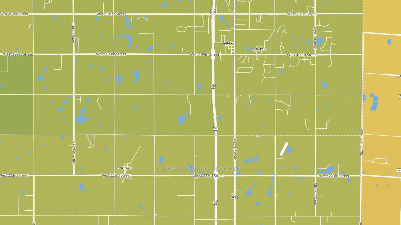 Map of the best neighborhoods in the 66013 area, with better matches in green and worse matches in red