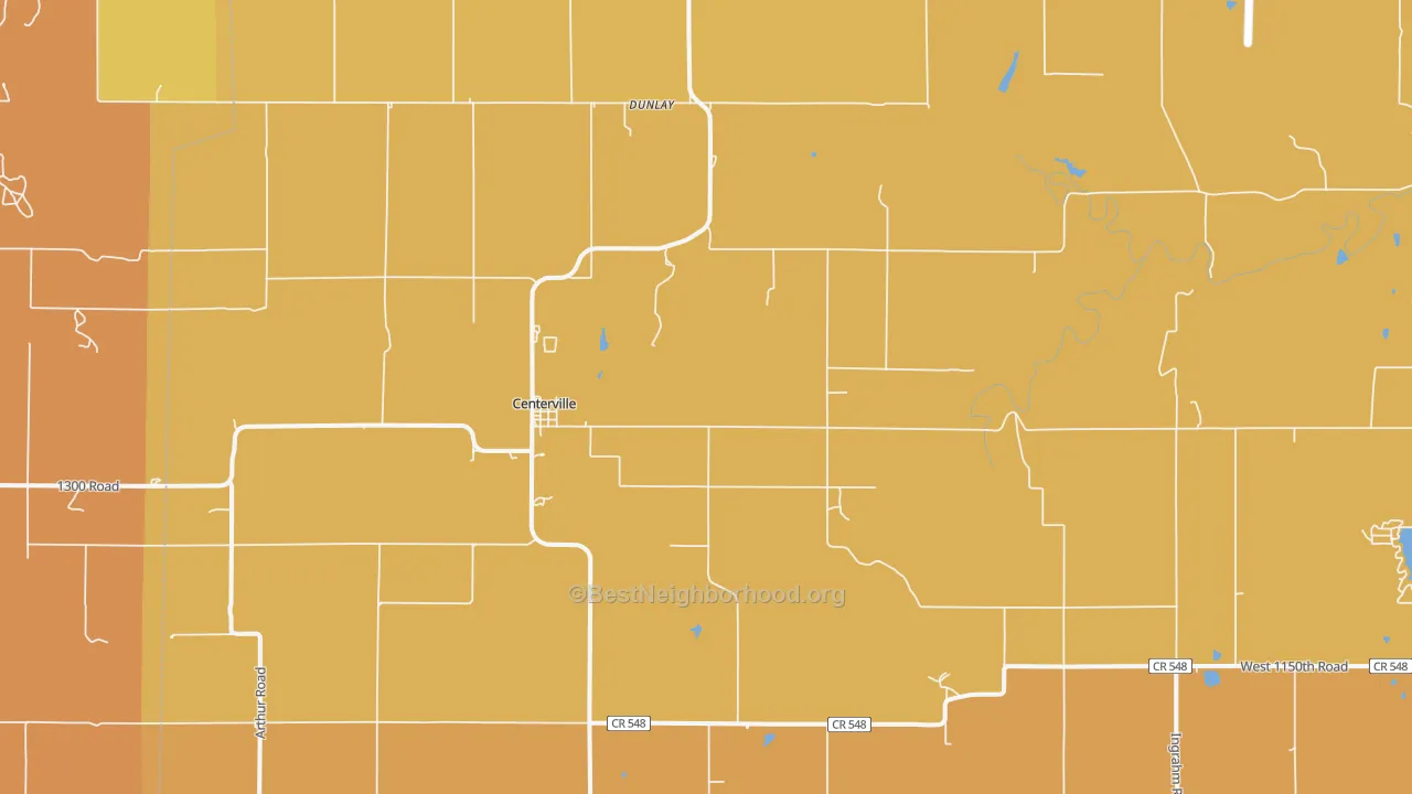 Map of the best neighborhoods in the 66014 area, with better matches in green and worse matches in red