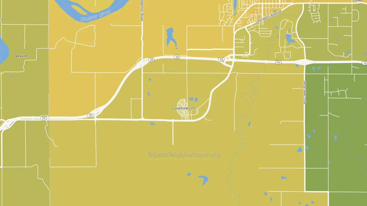 Map of the best neighborhoods in the 66019 area, with better matches in green and worse matches in red