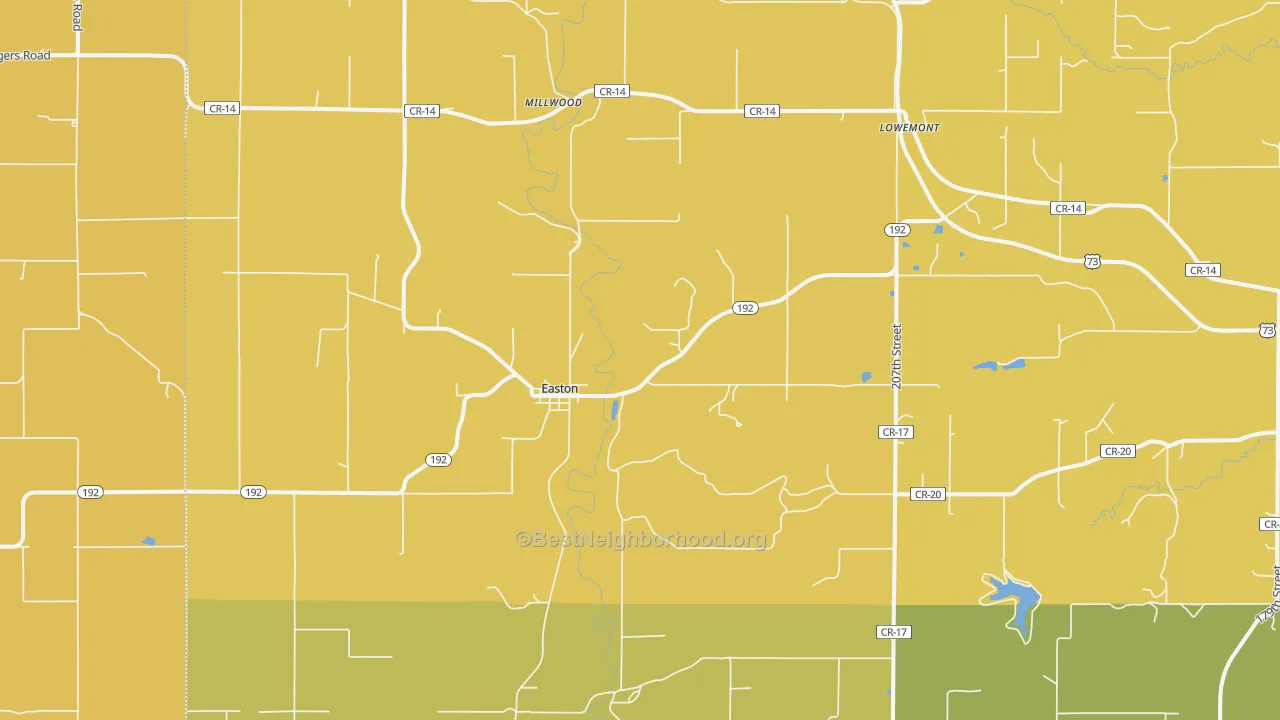 Map of the best neighborhoods in the 66020 area, with better matches in green and worse matches in red