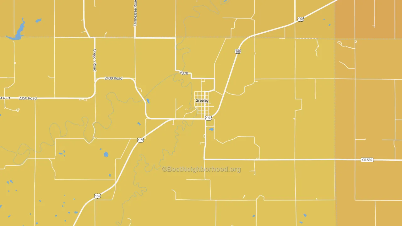 Map of the best neighborhoods in the 66033 area, with better matches in green and worse matches in red