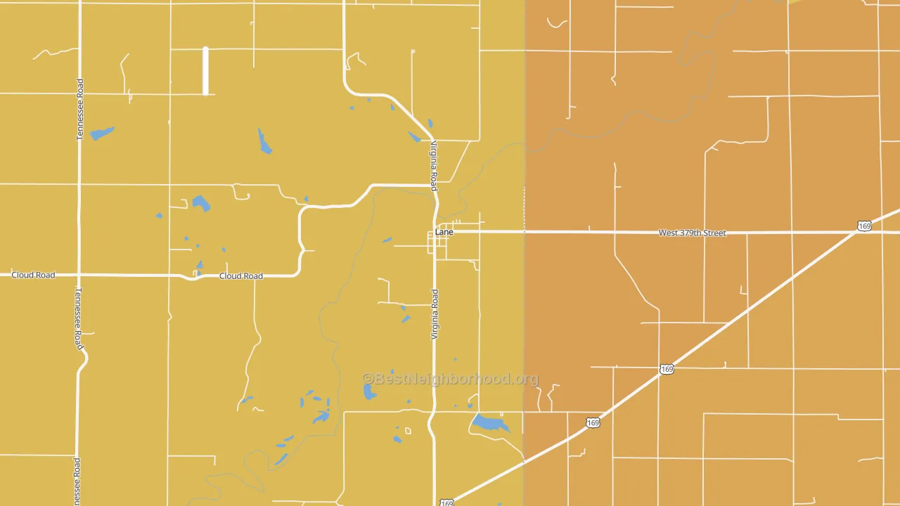 Map of the best neighborhoods in the 66042 area, with better matches in green and worse matches in red