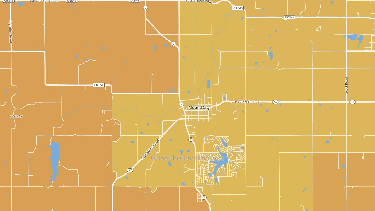 Map of the best neighborhoods in the 66056 area, with better matches in green and worse matches in red