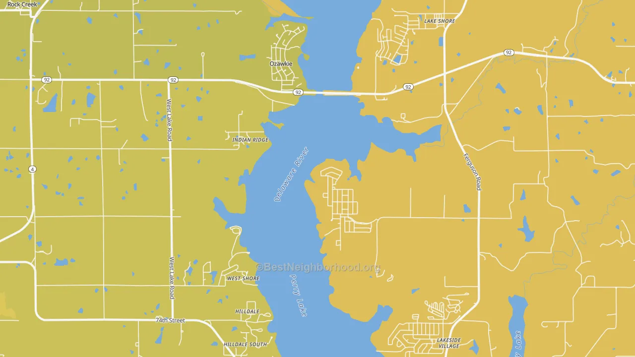 Map of the best neighborhoods in the 66070 area, with better matches in green and worse matches in red