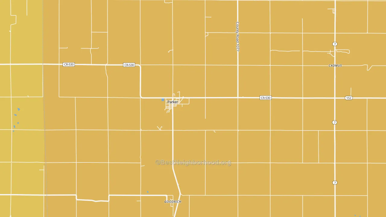 Map of the best neighborhoods in the 66072 area, with better matches in green and worse matches in red