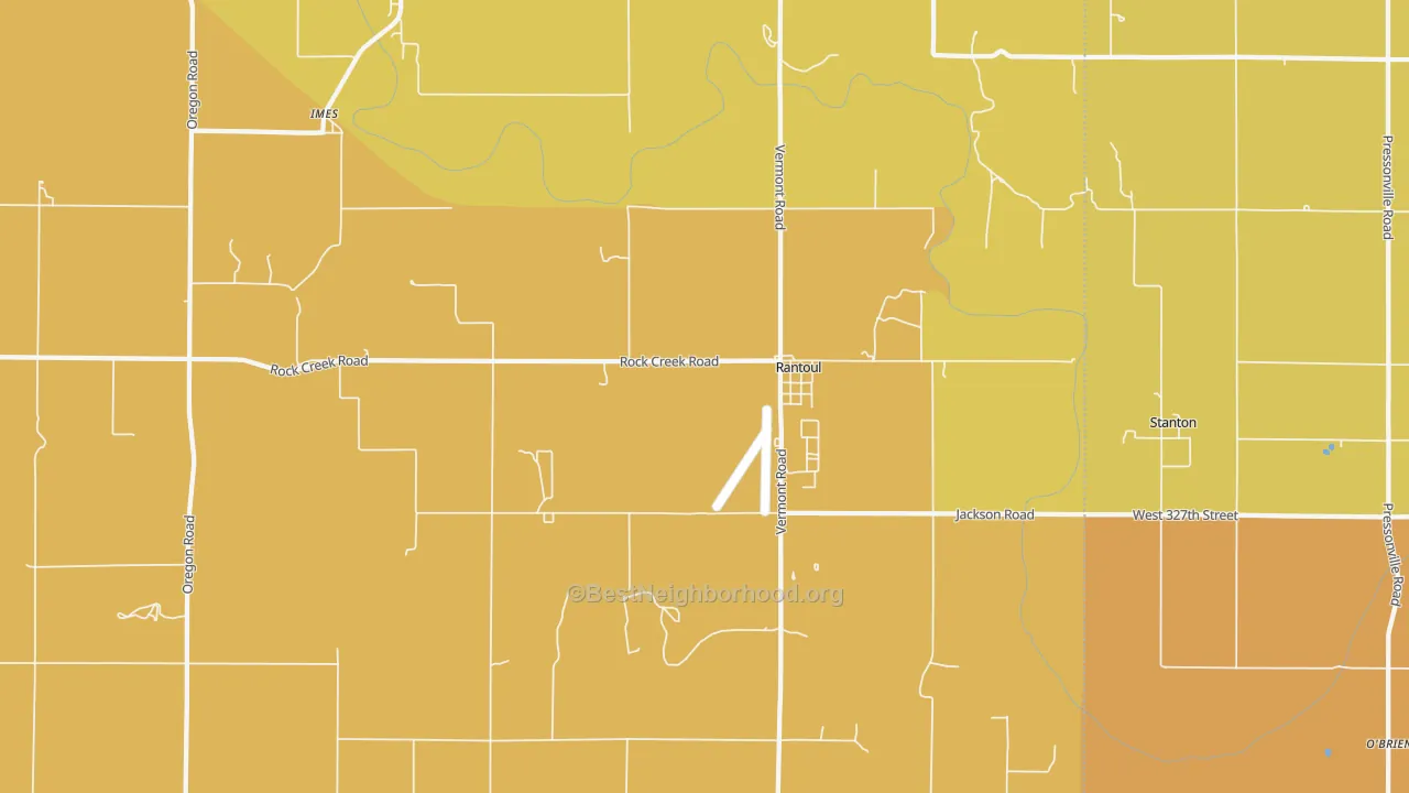Map of the best neighborhoods in the 66079 area, with better matches in green and worse matches in red