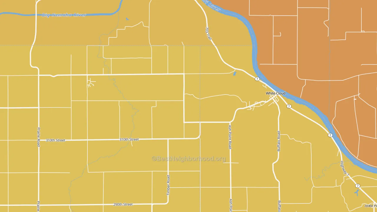 Map of the best neighborhoods in the 66094 area, with better matches in green and worse matches in red