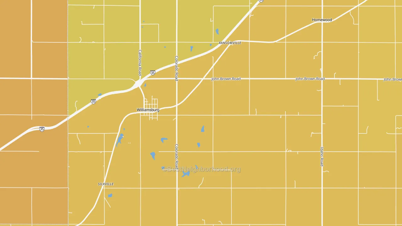 Map of the best neighborhoods in the 66095 area, with better matches in green and worse matches in red