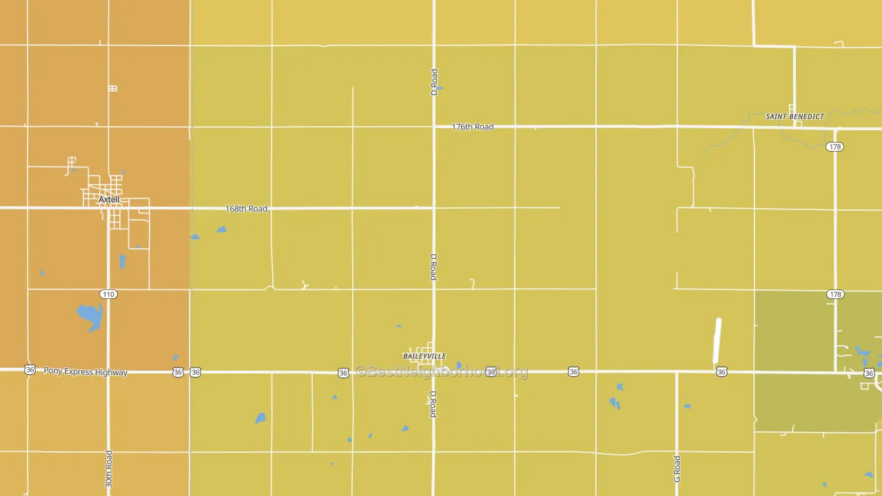 Map of the best neighborhoods in the 66404 area, with better matches in green and worse matches in red