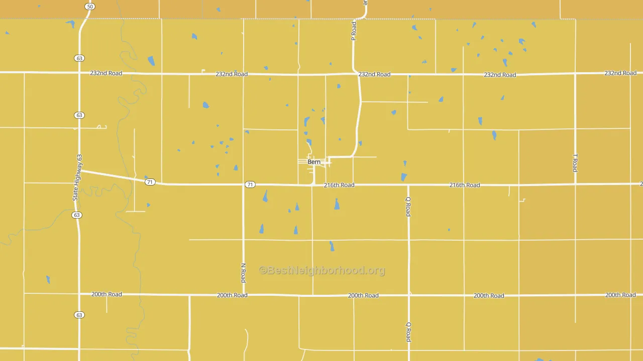 Map of the best neighborhoods in the 66408 area, with better matches in green and worse matches in red