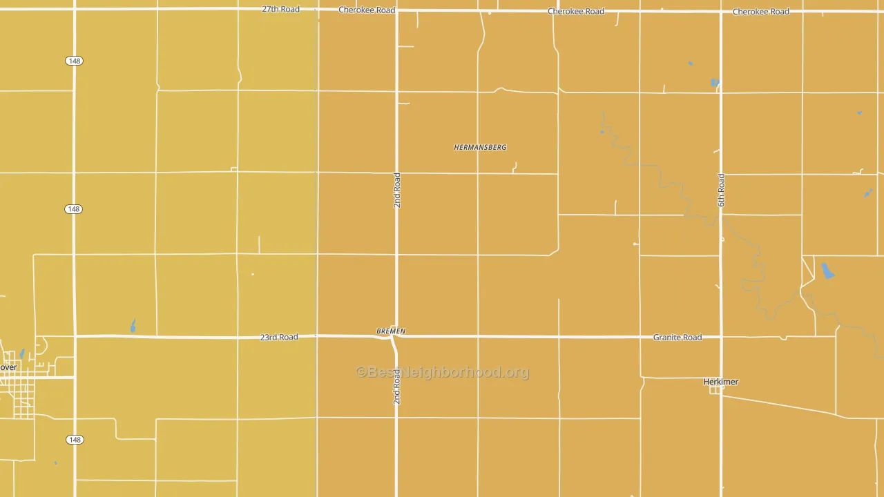 Map of the best neighborhoods in the 66412 area, with better matches in green and worse matches in red