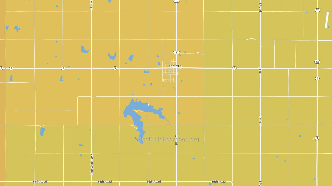 Map of the best neighborhoods in the 66415 area, with better matches in green and worse matches in red