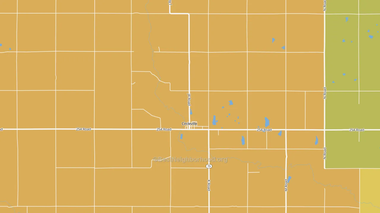 Map of the best neighborhoods in the 66416 area, with better matches in green and worse matches in red