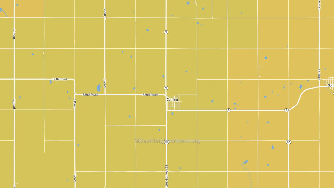 Map of the best neighborhoods in the 66417 area, with better matches in green and worse matches in red