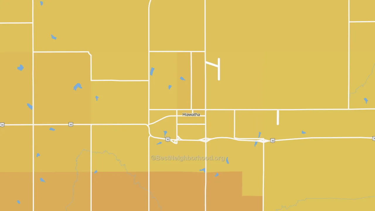 Map of the best neighborhoods in the 66434 area, with better matches in green and worse matches in red