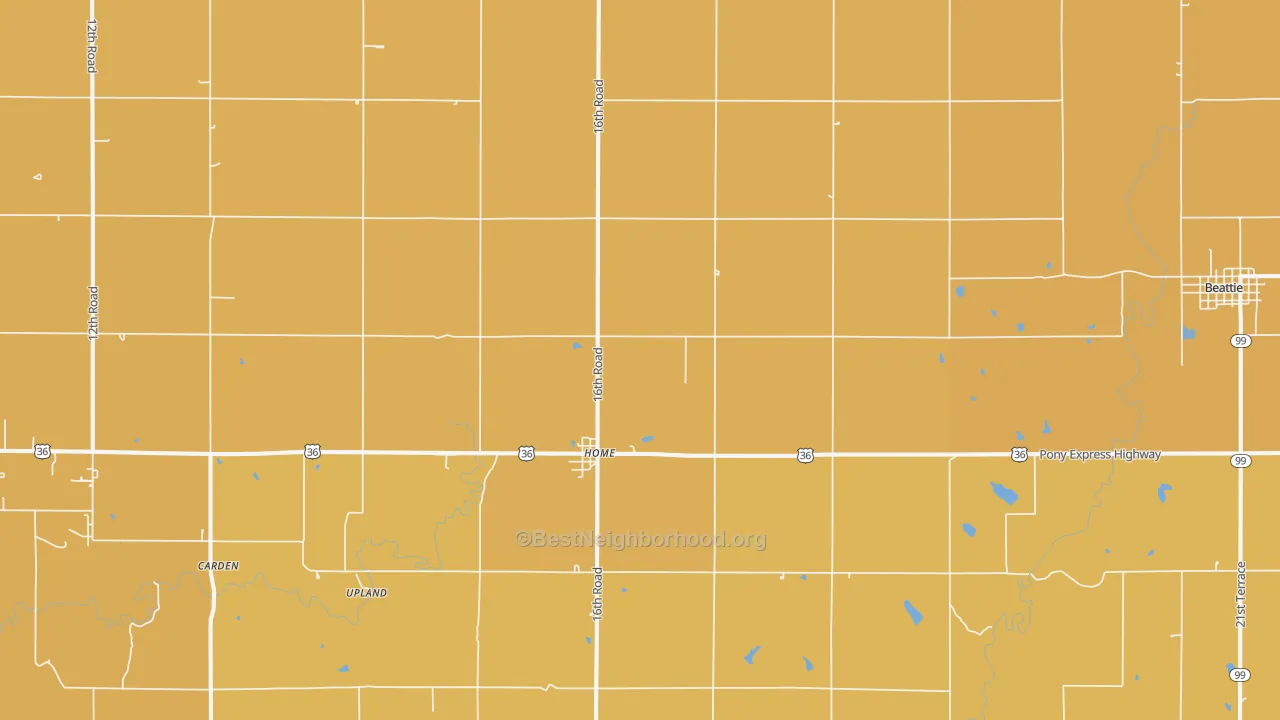 Map of the best neighborhoods in the 66438 area, with better matches in green and worse matches in red