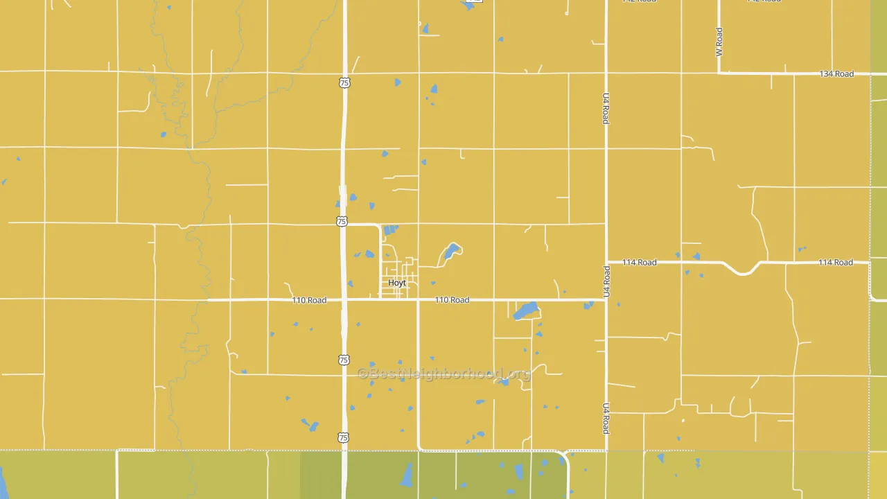 Map of the best neighborhoods in the 66440 area, with better matches in green and worse matches in red