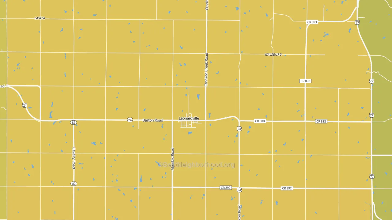 Map of the best neighborhoods in the 66449 area, with better matches in green and worse matches in red