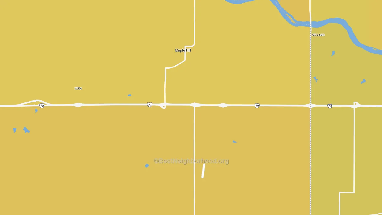 Map of the best neighborhoods in the 66507 area, with better matches in green and worse matches in red
