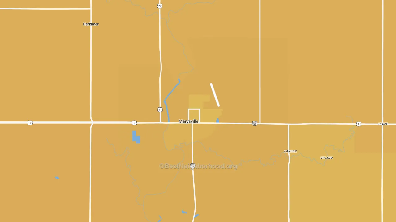 Map of the best neighborhoods in the 66508 area, with better matches in green and worse matches in red