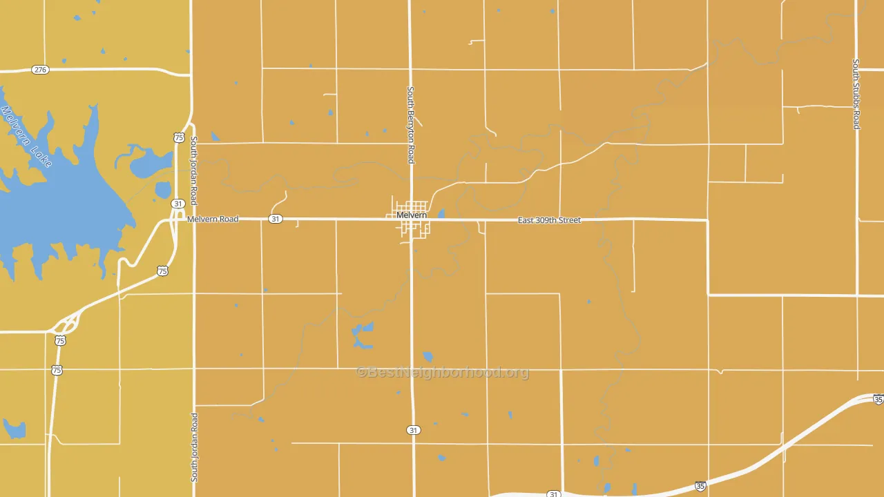 Map of the best neighborhoods in the 66510 area, with better matches in green and worse matches in red