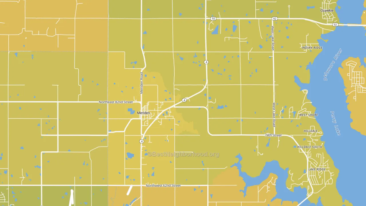Map of the best neighborhoods in the 66512 area, with better matches in green and worse matches in red