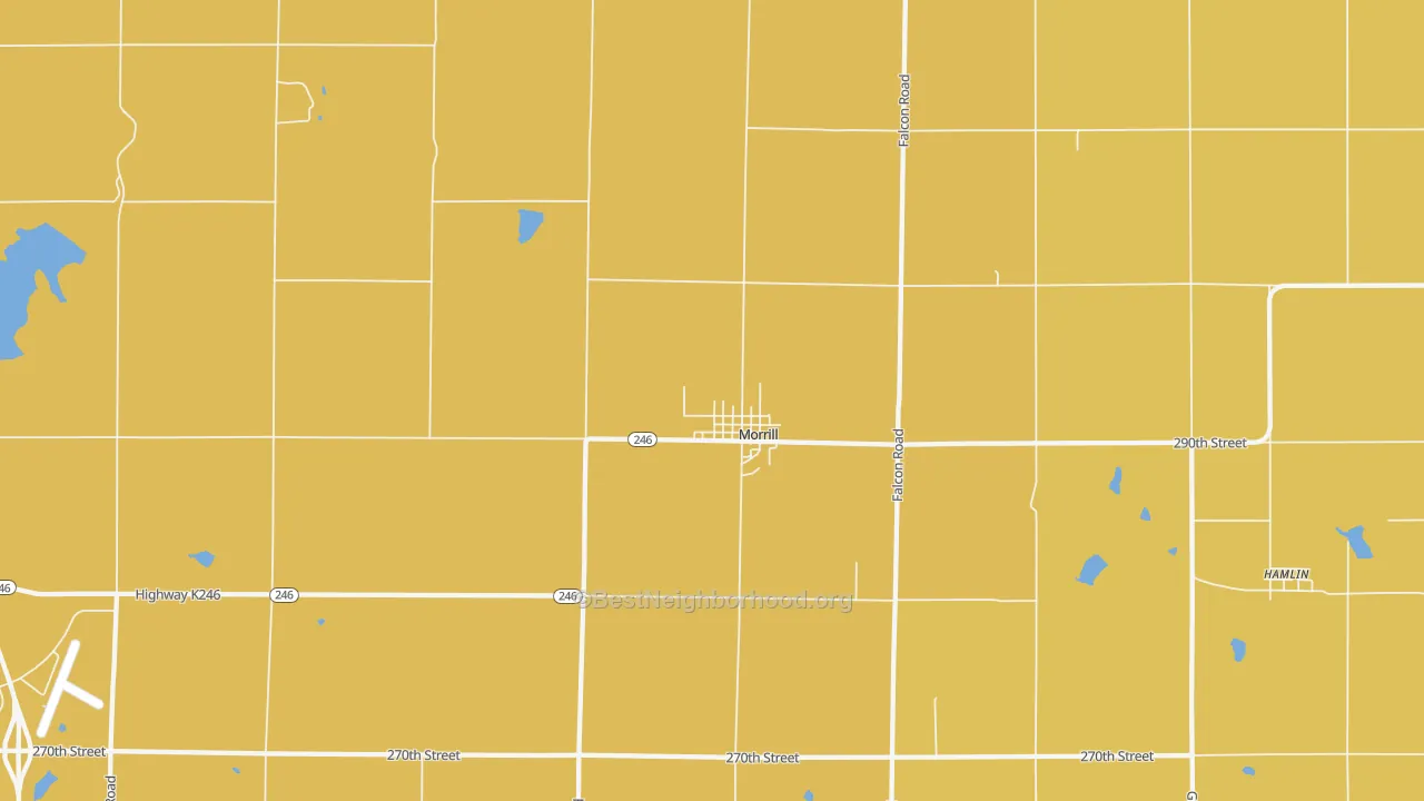 Map of the best neighborhoods in the 66515 area, with better matches in green and worse matches in red