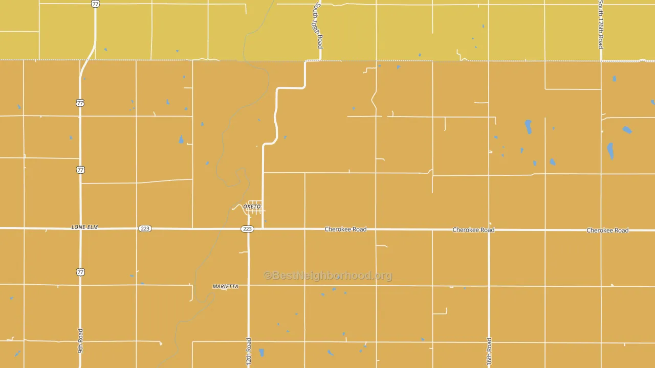 Map of the best neighborhoods in the 66518 area, with better matches in green and worse matches in red