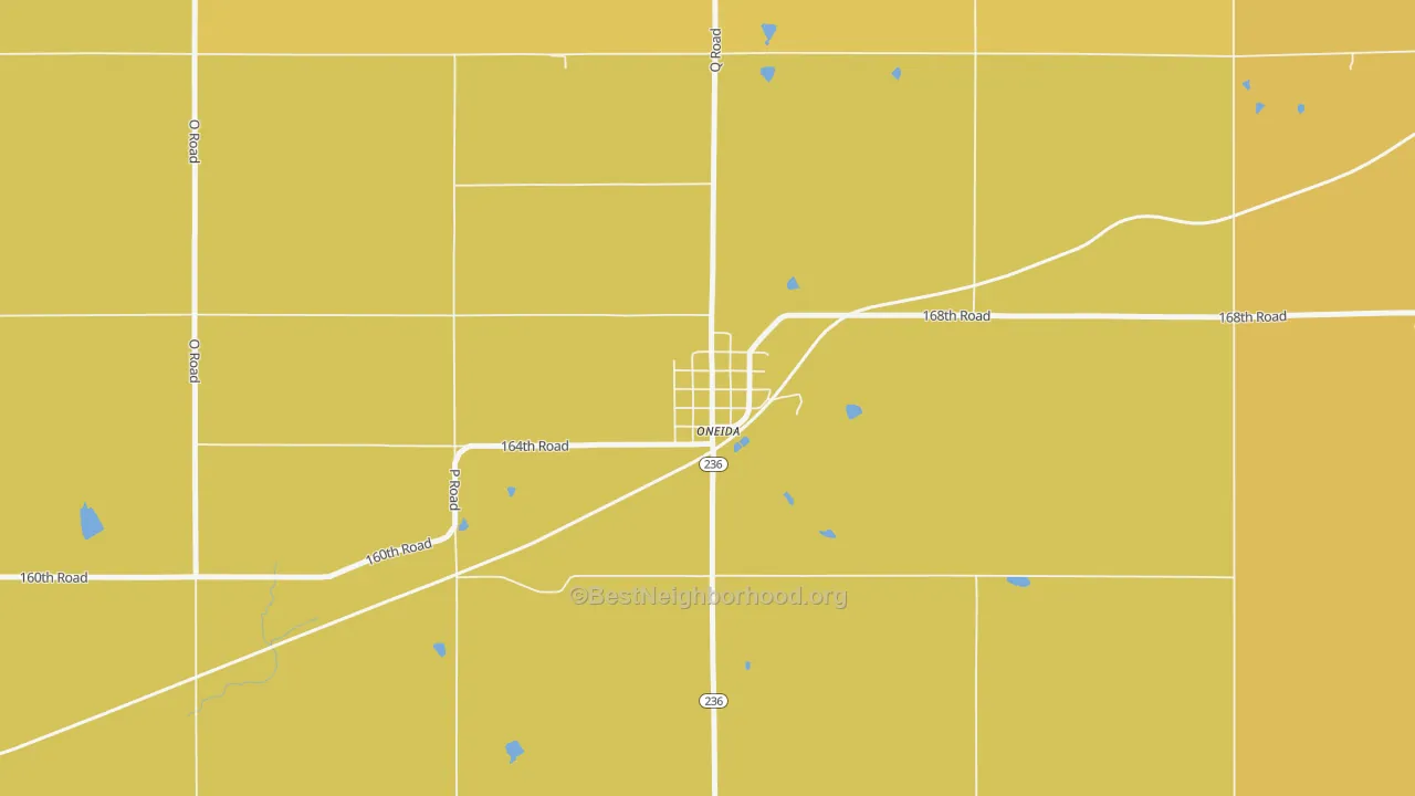 Map of the best neighborhoods in the 66522 area, with better matches in green and worse matches in red